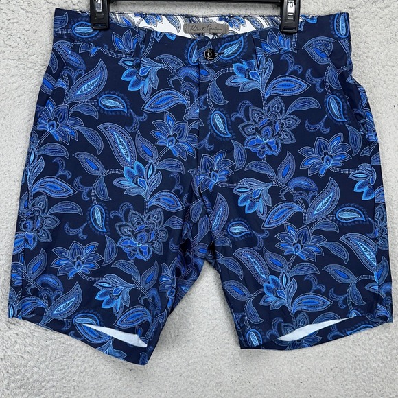 Robert Graham Mens Golf Chino Shorts 32 Blue Paisley Flat Front Stretch Classic